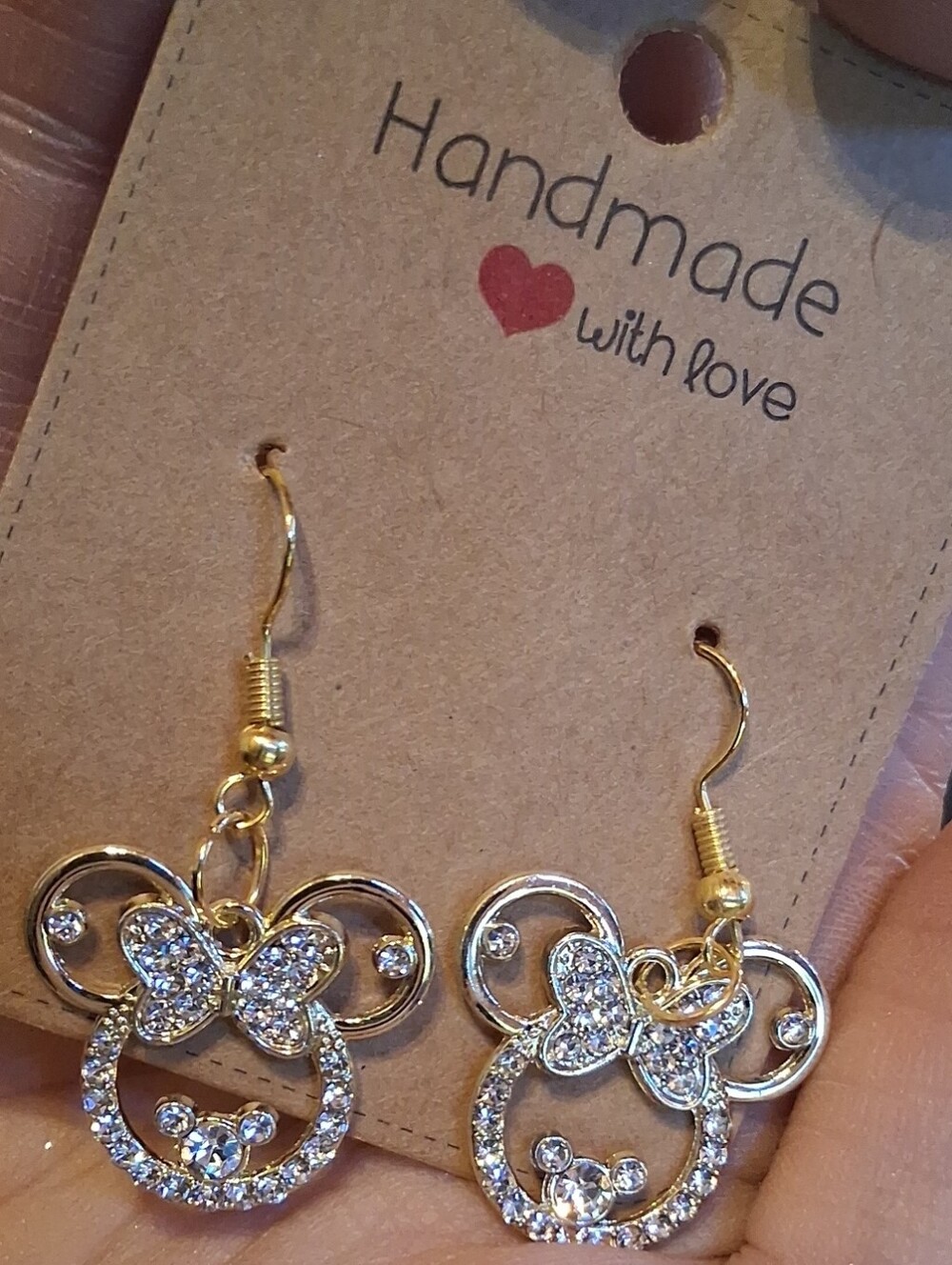 $8 Each Or 5/$20 Handmade Gold-Tone Crystal Minnie Mouse Inspired Earrings